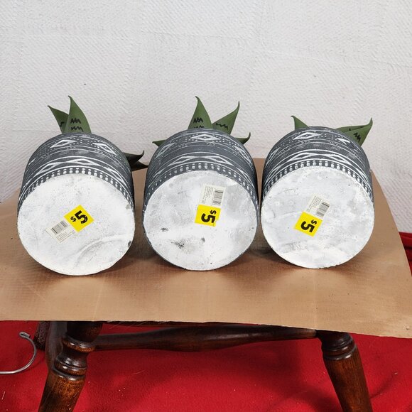 Faux Plants in Grey Tribal Print Faux Cement Pots Set of 3 4"Wx9"H - Picture 12 of 16